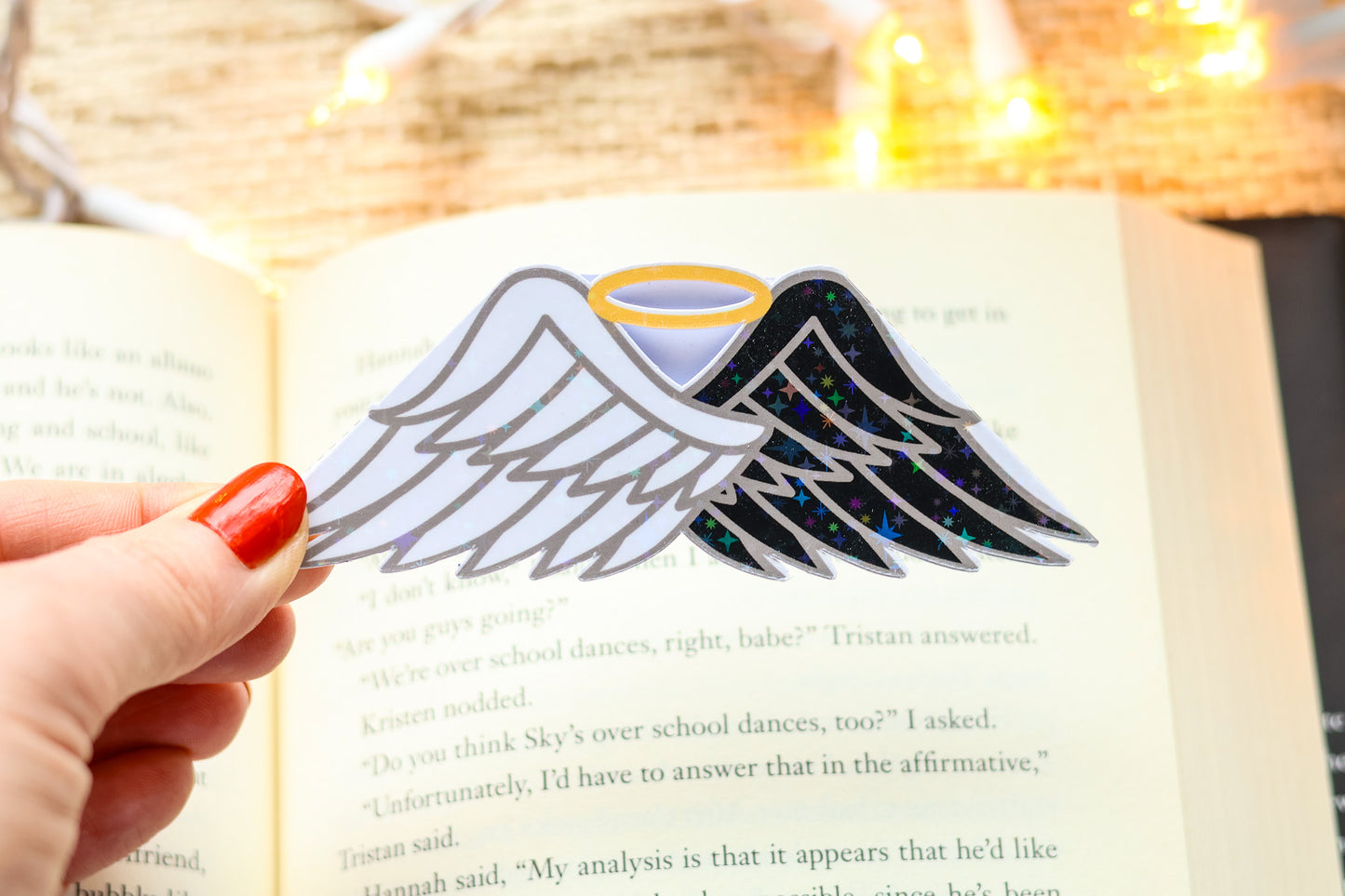 Corner Bookmark: Angel v. Devil Wings with Halo