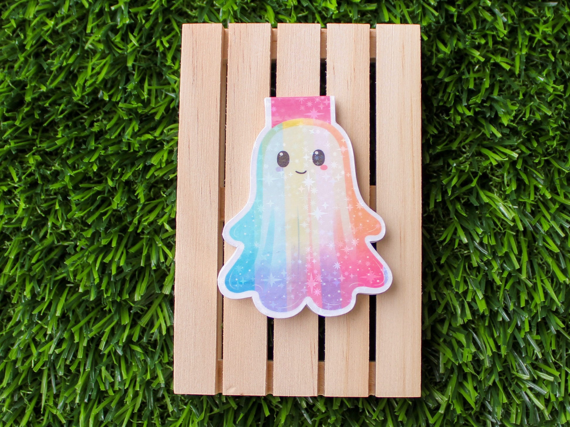 Holographic Rainbow Watercolor Cute Ghost Magnetic Bookmark