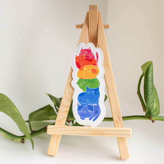 Rainbow Cat Tower Sticker Colorful Vibrant Pile of Cats